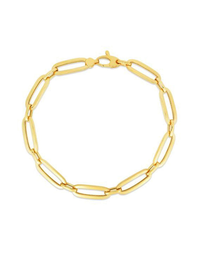 14k Yellow Gold 7 1/4 inch Bombay Paperclip Chain Bracelet - Ellie Belle