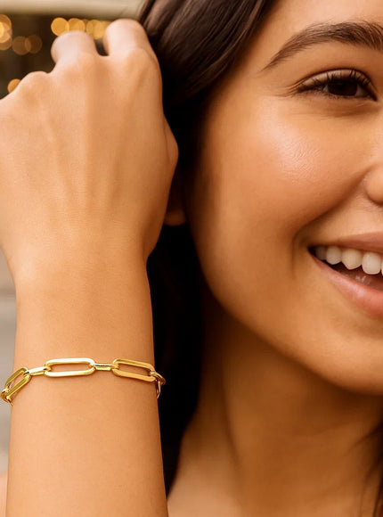 14k Yellow Gold 7 1/4 inch Bombay Paperclip Chain Bracelet