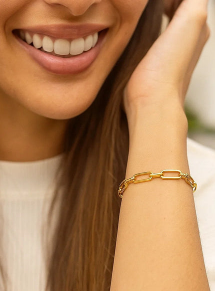 14k Yellow Gold 7 1/4 inch Bombay Paperclip Chain Bracelet