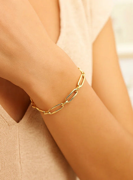 14k Yellow Gold 7 1/4 inch Bombay Paperclip Chain Bracelet