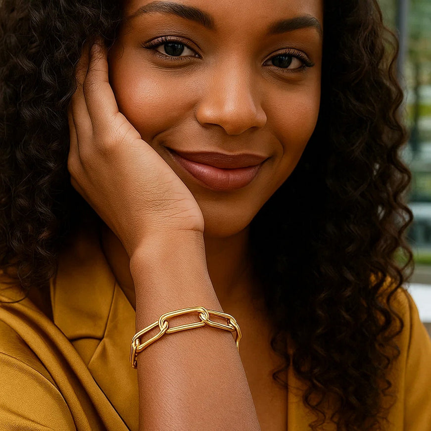 14k Yellow Gold Lite Round Wire Paperclip Bracelet (8.5mm)