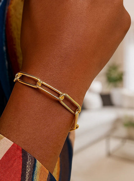 14k Yellow Gold Lite Round Wire Paperclip Bracelet (8.5mm)