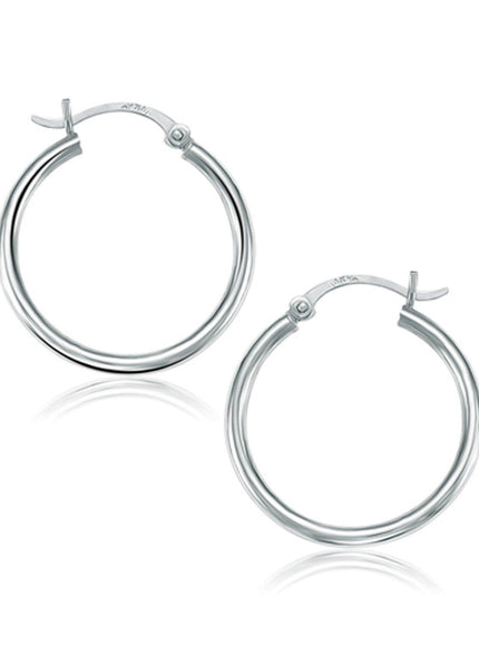 10k White Gold Polished Hoop Earrings (25 mm) - Ellie Belle