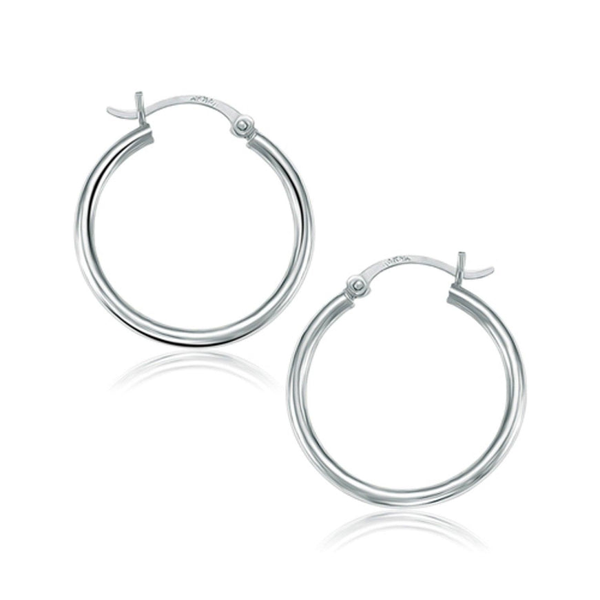 10k White Gold Polished Hoop Earrings (25 mm) - Ellie Belle