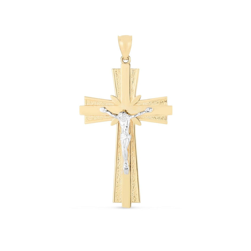 14k Two Tone Gold High Polish Diamond Cut Cross Pendant - Ellie Belle