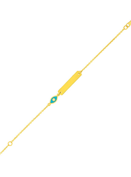 14k Yellow Gold 5 1/2 inch Childrens ID Bracelet with Enameled Eye