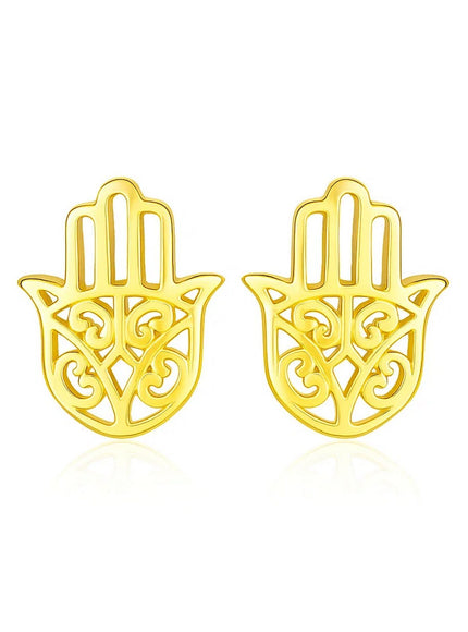 14k Yellow Gold Polished Hand of Hamsa Post Earrings