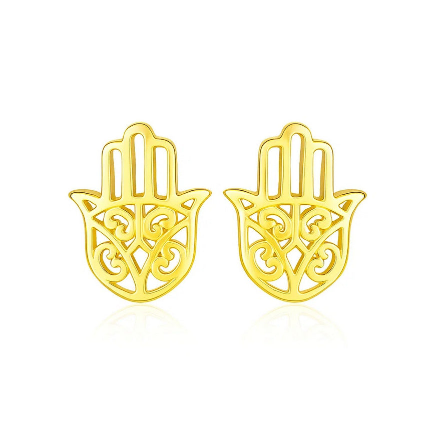 14k Yellow Gold Polished Hand of Hamsa Post Earrings