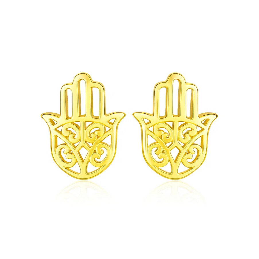 14k Yellow Gold Polished Hand of Hamsa Post Earrings