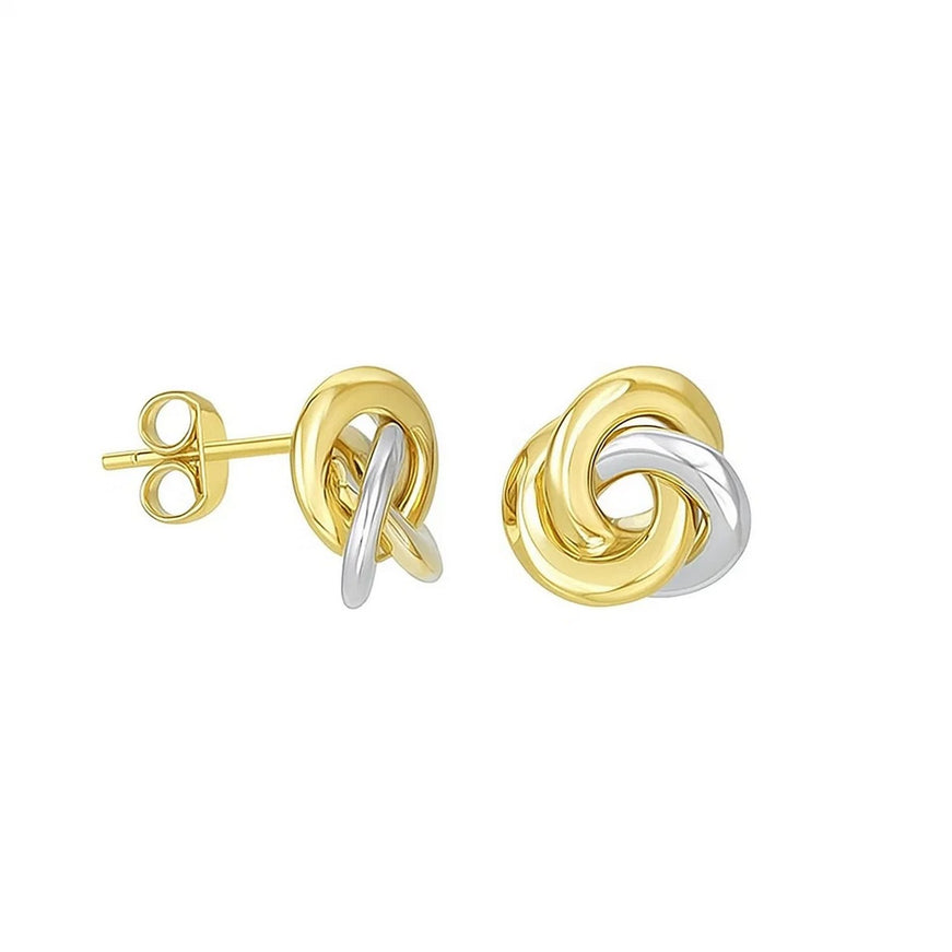 14k Two-Tone Gold Shiny Intertwined Love-Knot Earrings