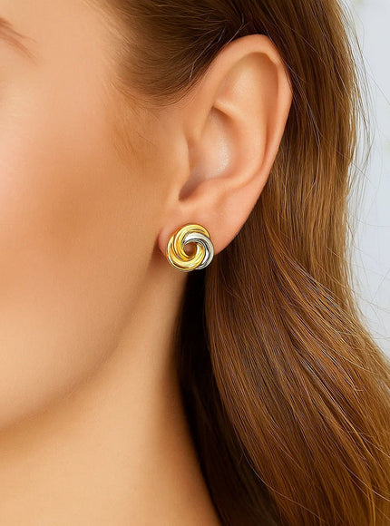 14k Two-Tone Gold Shiny Intertwined Love-Knot Earrings