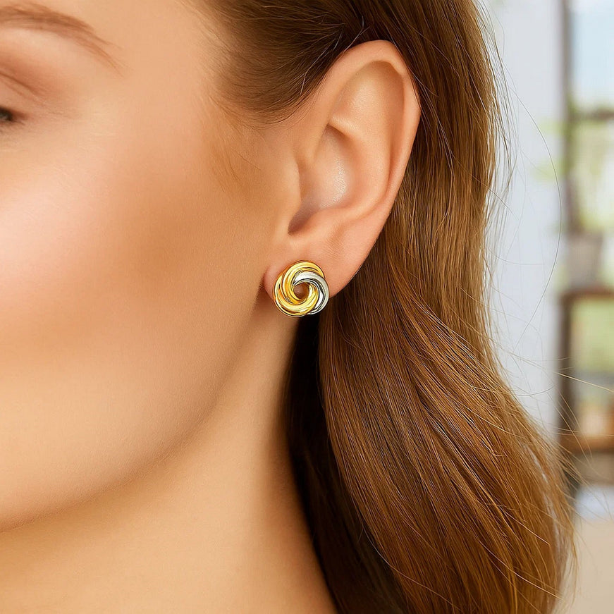 14k Two-Tone Gold Shiny Intertwined Love-Knot Earrings