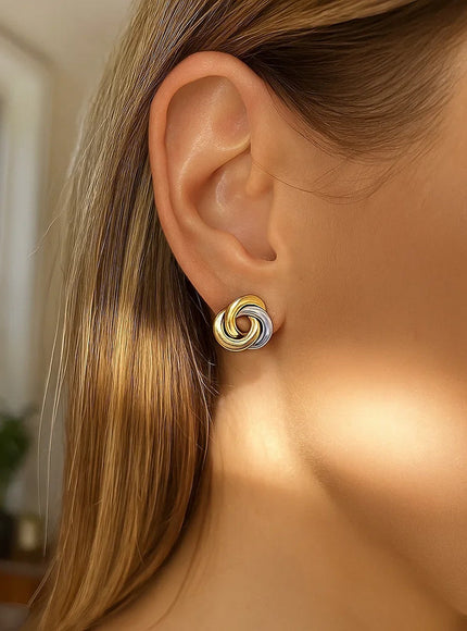 14k Two-Tone Gold Shiny Intertwined Love-Knot Earrings