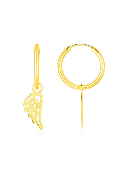 14K Yellow Gold Hoop Earrings with Angel Wings