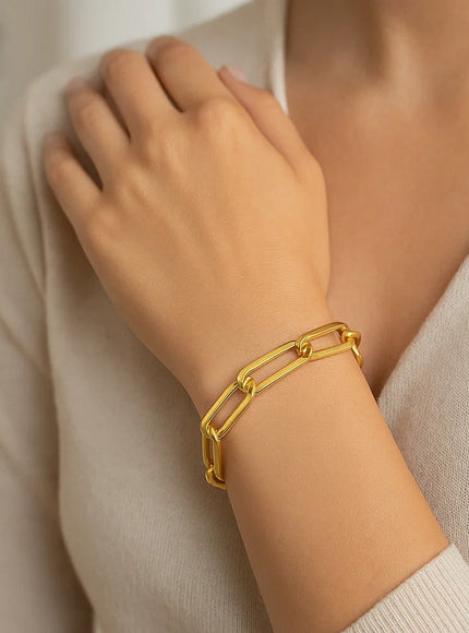 14k Yellow Gold 8 inch Extra Wide Paperclip Chain Bracelet