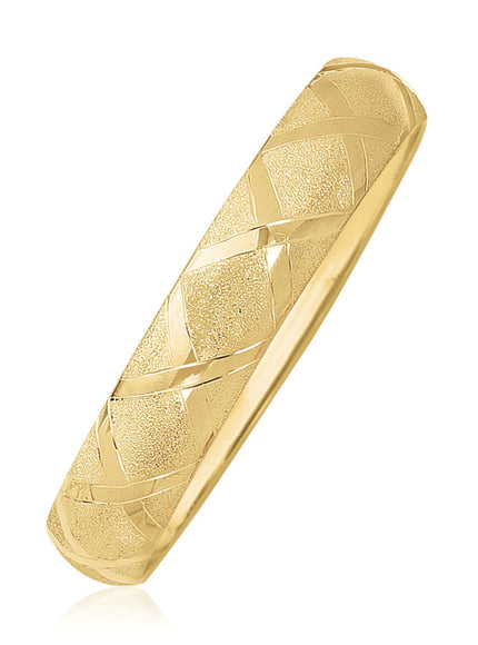 10k Yellow Gold Dual-Textured Diamond Pattern Bangle