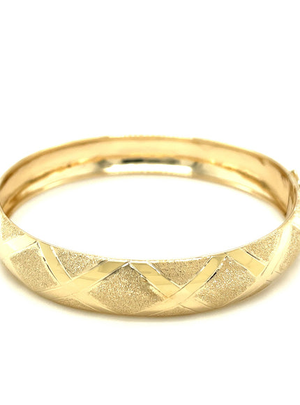 10k Yellow Gold Dual-Textured Diamond Pattern Bangle