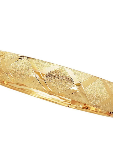 10k Yellow Gold Dual-Textured Diamond Pattern Bangle