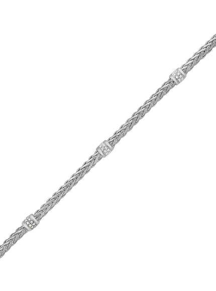 Polished Woven Rope Bracelet with Diamond Accents in 14k White Gold