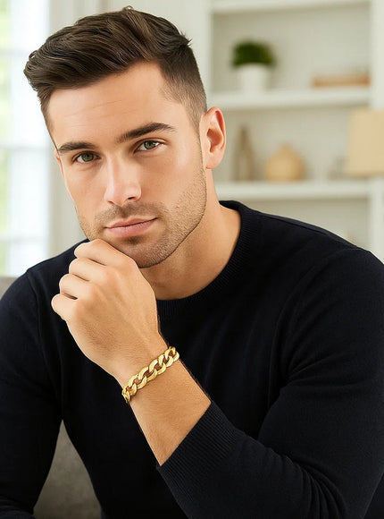 14k Yellow Gold Solid Curb Bracelet 12.18mm