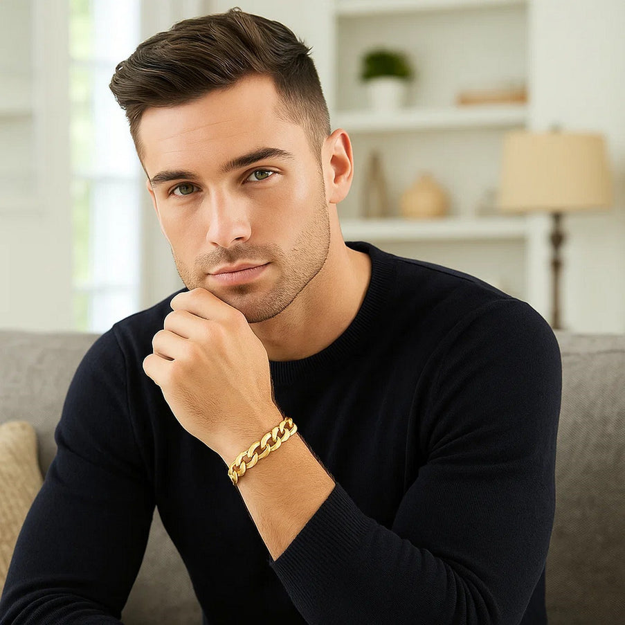 14k Yellow Gold Solid Curb Bracelet 12.18mm