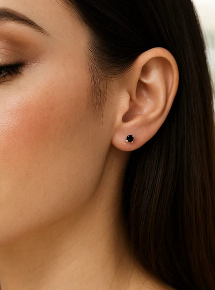 14k White Gold Black 3mm Faceted Cubic Zirconia Stud Earrings