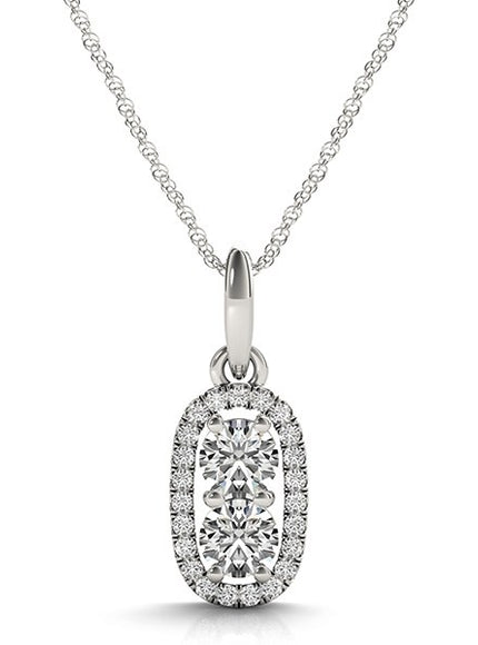 Outer Oval Shaped Two Stone Diamond Pendant in 14k White Gold (5/8 cttw)