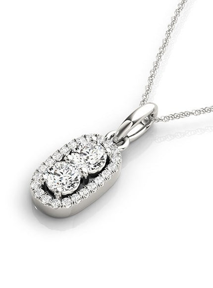 Outer Oval Shaped Two Stone Diamond Pendant in 14k White Gold (5/8 cttw)
