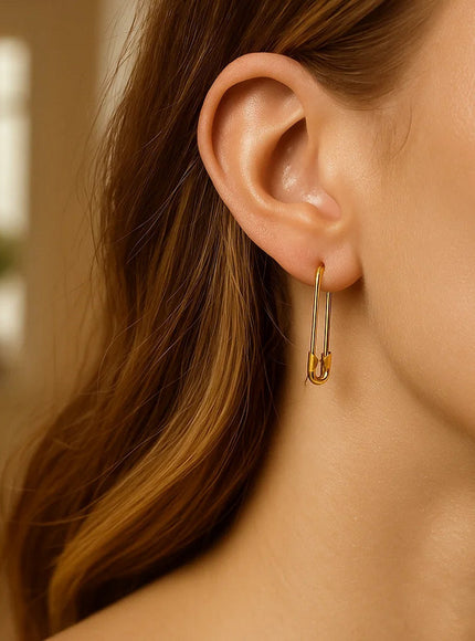 14k Yellow Gold Safety Pin Earrings