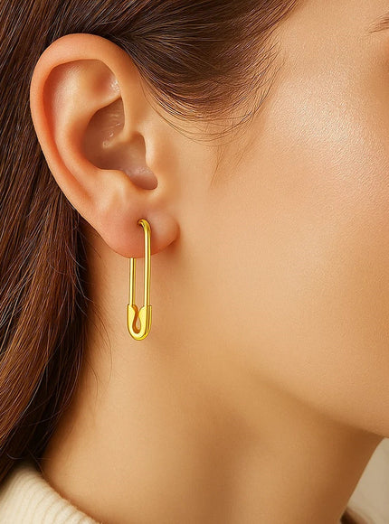 14k Yellow Gold Safety Pin Earrings