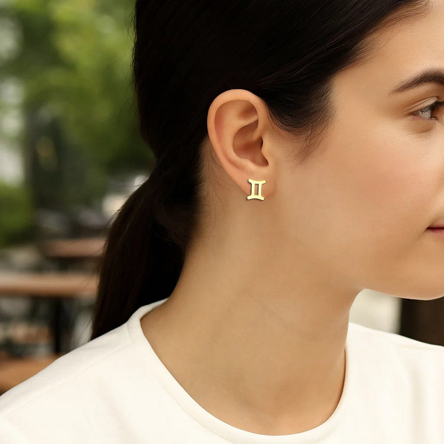14K Yellow Gold Gemini Stud Earrings