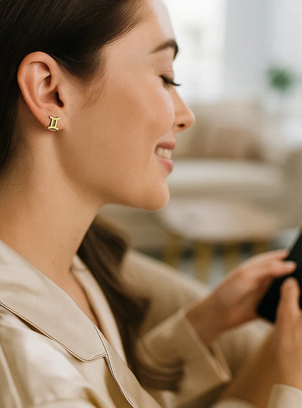 14K Yellow Gold Gemini Stud Earrings