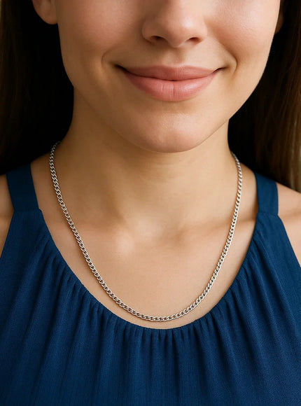 3.0mm 14K White Gold Gourmette Chain