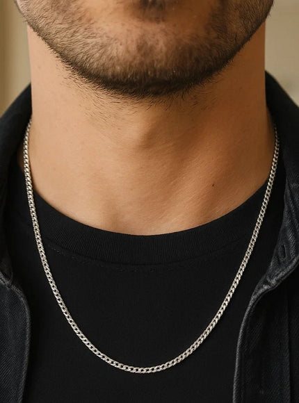 3.0mm 14K White Gold Gourmette Chain