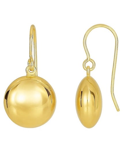 14k Yellow Gold Puffed Circle Shape Drop Earrings