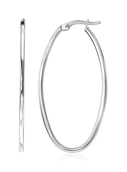 14k White Gold Slim Oval Shape Hoop Earrings