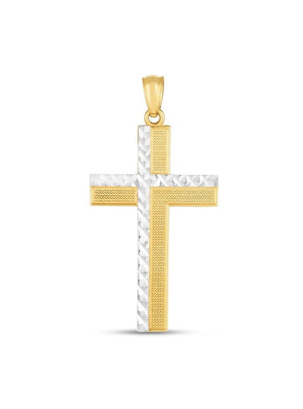 14k Two Tone Gold High Polish Diamond Cut Cross Pendant - Ellie Belle