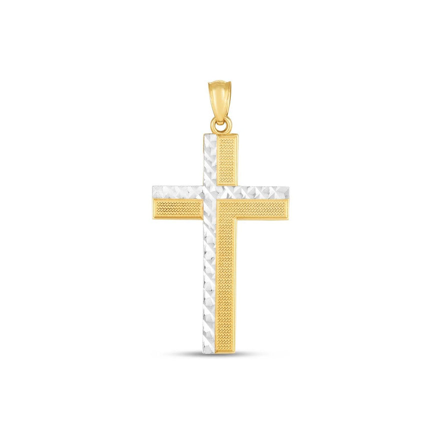 14k Two Tone Gold High Polish Diamond Cut Cross Pendant - Ellie Belle