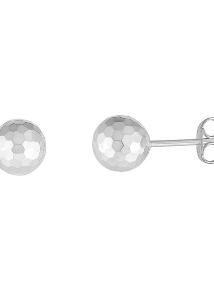 14k White Gold Ball Earrings with Faceted Texture