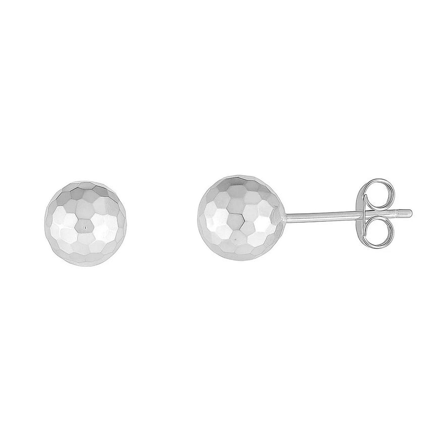 14k White Gold Ball Earrings with Faceted Texture