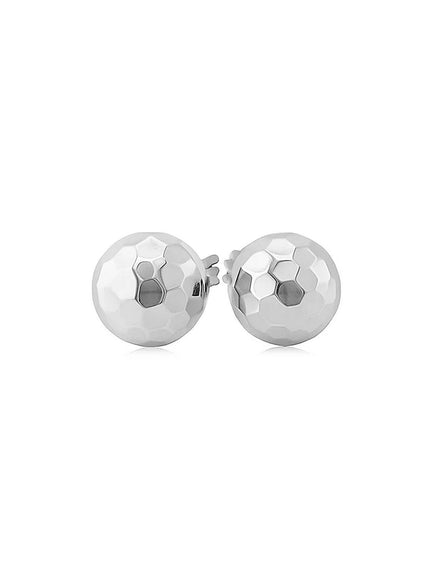14k White Gold Ball Earrings with Faceted Texture