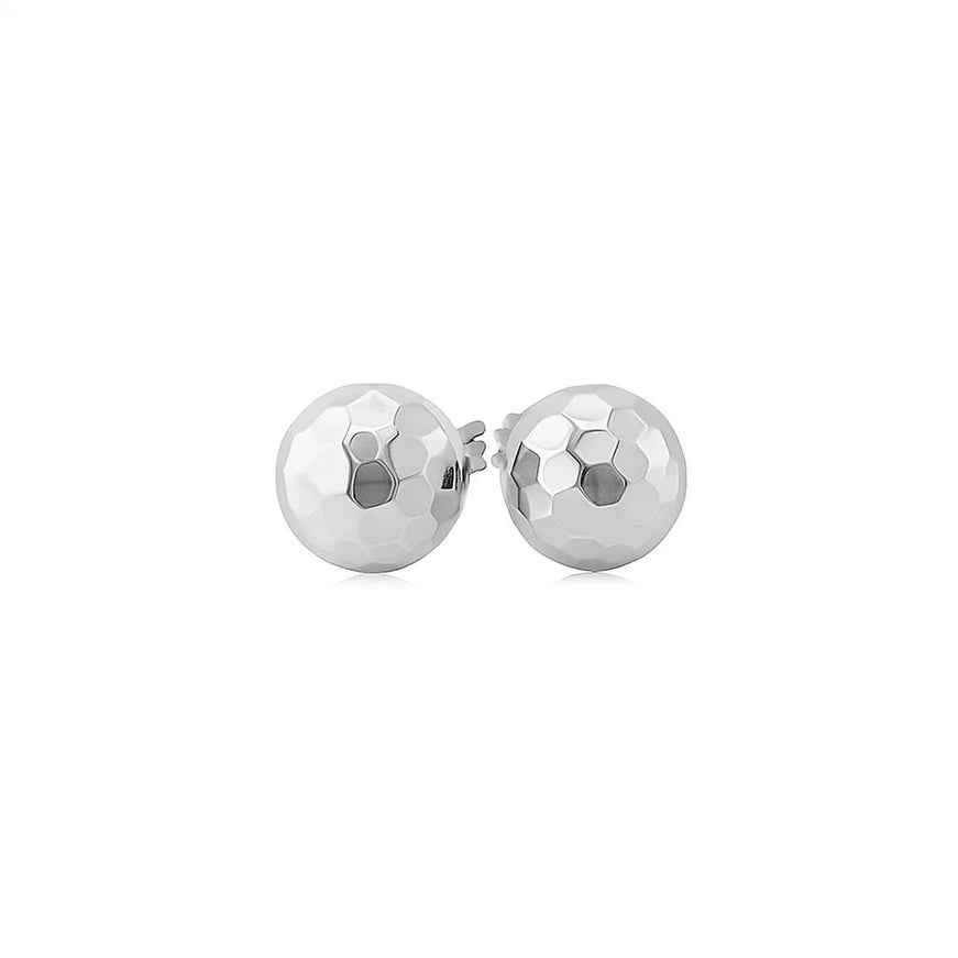 14k White Gold Ball Earrings with Faceted Texture