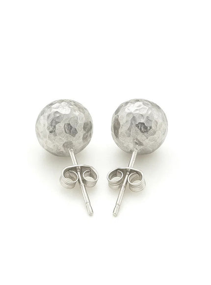 14k White Gold Ball Earrings with Faceted Texture