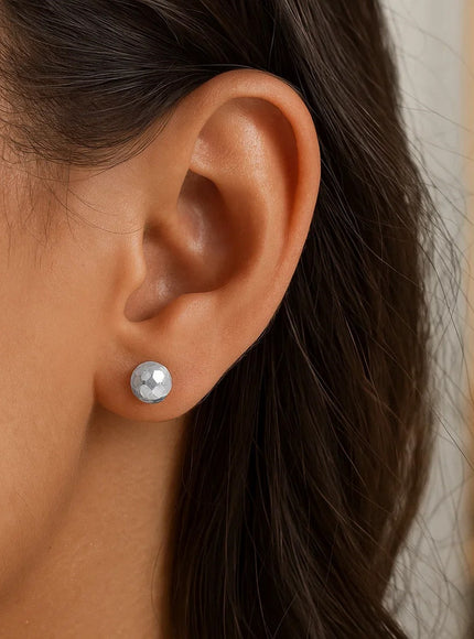 14k White Gold Ball Earrings with Faceted Texture