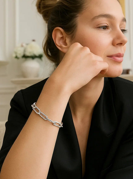 14K White Gold Extra Wide Paperclip Chain Bracelet