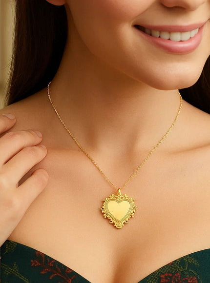 Baroque Heart Necklace in 14K Yellow Gold