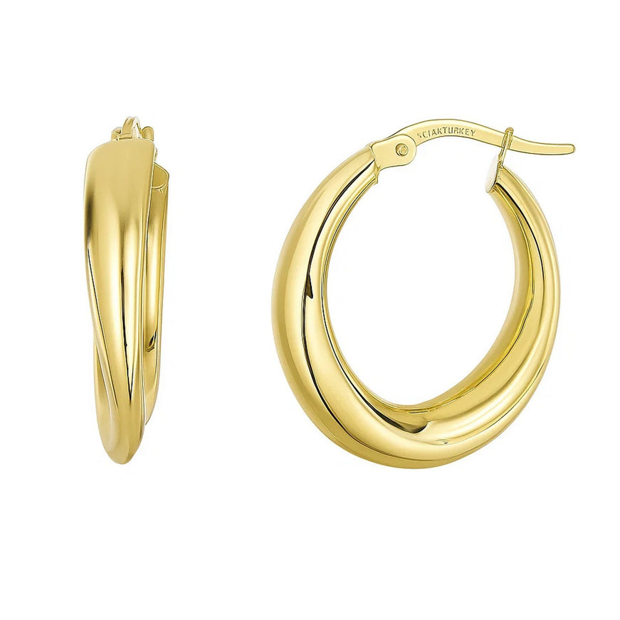 14k Yellow Gold Oval Hoop Earrings