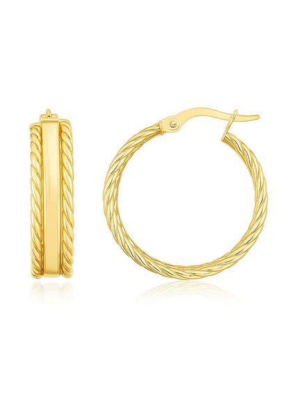 14K Yellow Gold Triple Row Hoop Earrings