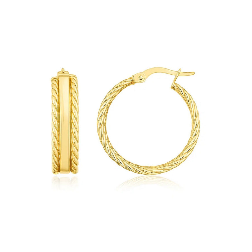 14K Yellow Gold Triple Row Hoop Earrings
