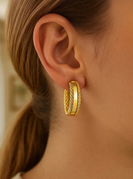 14K Yellow Gold Triple Row Hoop Earrings